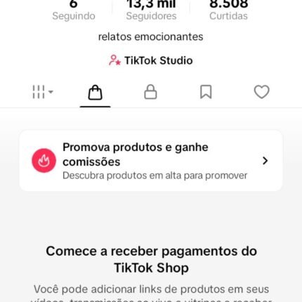 CONTA DO TIKTOK MONETIZADA + SHOP ATIVO +13,3K SEGUIDORES (ENGAJAMENTO REAL)