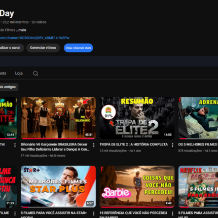 CANAL SOBRE FILMES COM 26 MIL INSCRITOS PEGANDO MUITA VIEW ATÉ HOJE, CANAL COM 9 MILHÕES DE VISUALIZAÇÕES NÃO ESTÁ MONETIZADO MAS É QUESTÃO DE TEMPO