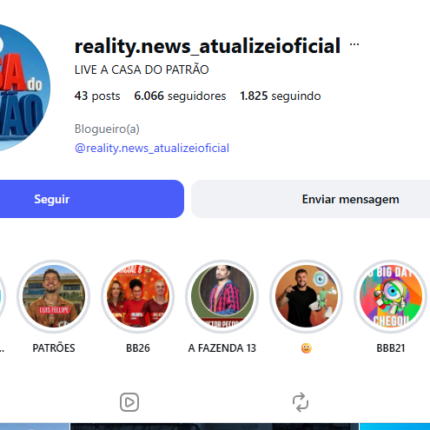 Instagram de nicho de reality de 2020 com mais de mais 6.000k seguidores reais