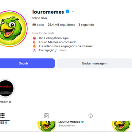 Conta Instagram Louromemes com 29 mil seguidores