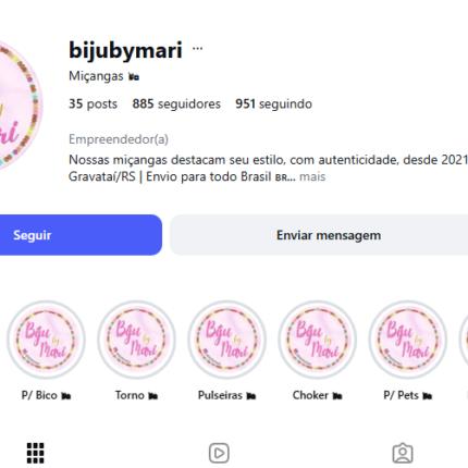 Instagram Loja de acessórios com 885 seguidores orgânicos