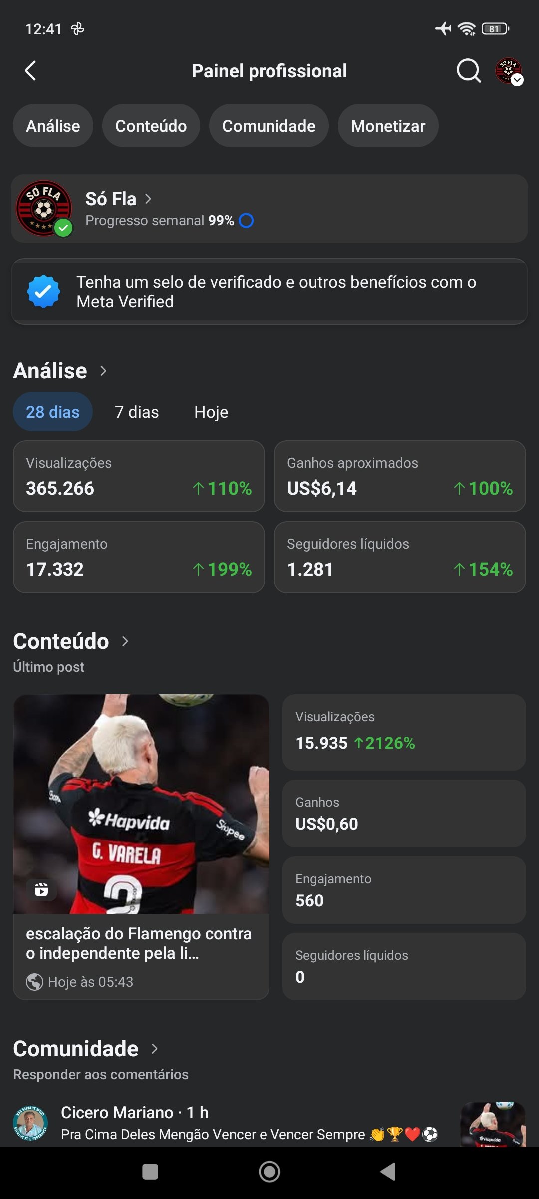 Screenshot_2026-05-08-12-41-08-850_com.facebook.katana.jpg COMBO DE REDES SOCIAIS NO NICHO FLAMENGO – TikTok, Kwai, Instagram, YouTube e Facebook (Projeto Dark / Sem Aparecer) - Imagem 1