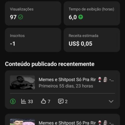 CANAL DE MEMES/ANIME MONETIZADO COM 1K DE INSCRITOS