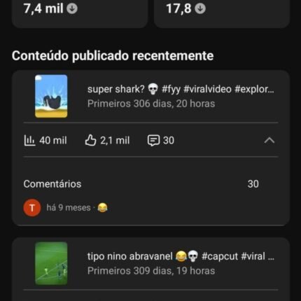 CANAL YOUTUBE 9,8K INSCRITOS