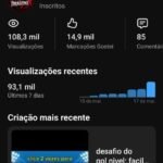 Canal do YouTube 674 inscritos e com 200k de visualização