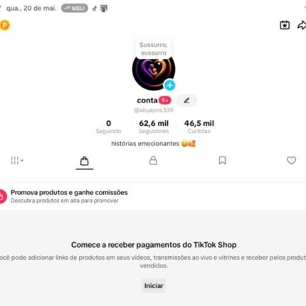 CONTA DE TIKTOK COM TIKTOK SHOP ATIVO E MONETIZAÇÃO + 62.6K DE SEGUIDORES MUITO ENGAJADA COM VÍDEO DE MAIS DE 1 MILHÃO DE VIEWS!!!!!! (Oferta Imperdível)