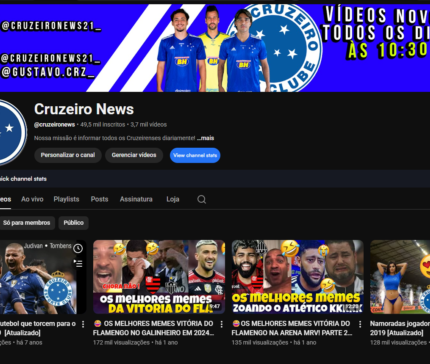 CANAL MONETIZADO | 50k INSCRITOS | 20k DOLAR ADSENSE E 3744 VIDEOS |+16,94 MILHÕES DE VIEWS | NICHO FUTEBOL - CRUZEIRO | HISTÓRICO DE U$ 20k EM ADSENSE | SEM RESTRIÇÕES