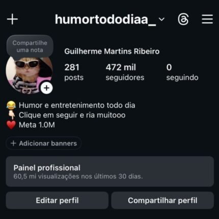 Conta de memes e Humor com 100K de visualização nos stories