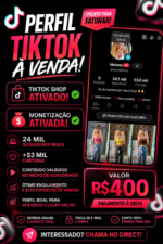 🔥 PERFIL TIKTOK À VENDA 24k DE SEGUIRORES REAIS🔥 Conta pronta para monetizar e faturar no TikTok Shop! 📌 Nicho: Achadinhos / Produtos virais 📌 24 MIL seguidores reais 📌 +880 MIL visualizações 📌 +60 MIL curtidas 📌 +3.200 compartilhamentos 📌 Público altamente engajado 📌 TikTok Shop ATIVADO ✅