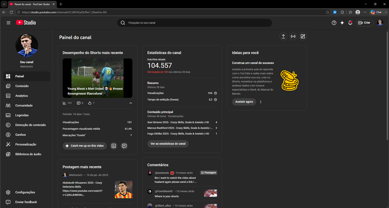 1 CANAL DE FUTEBOL 104 DE INSCRITOS DESMONETIZADO!!! - Imagem 1