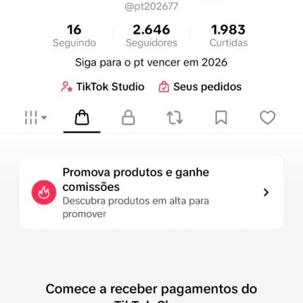 CONTA DO TIKTOK COM SHOP ATIVO +2,6K SEGUIDORES (ENGAJAMENTO REAL)