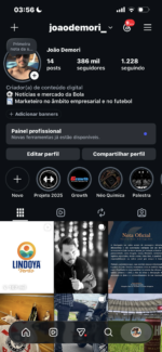 Instagram 386 Mil Seguidores vários famosos seguem, grandes parcerias com marca, ramo futebol, vida social, e  Markenting