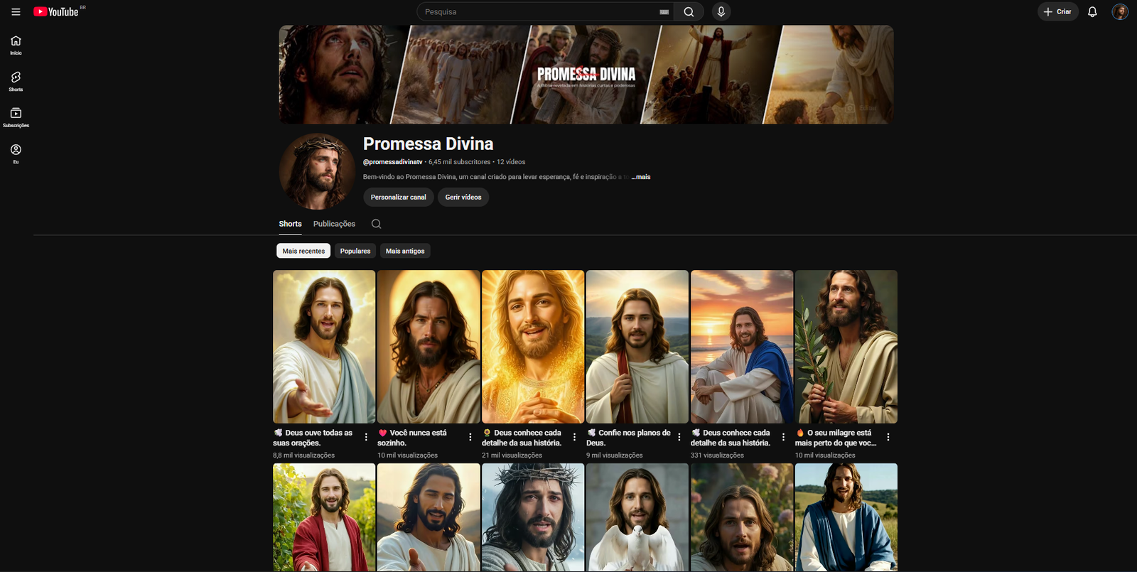 Promessa Divina IMG.1 Canal YouTube com 6.455 Inscritos / Nicho de Religião (CRESCENDO MUITO RÁPIDO!) - Imagem 1