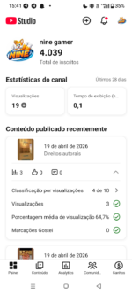 Canal YouTube 4.039 inscritos