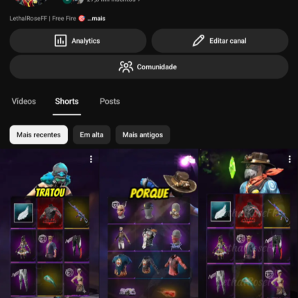 CANAL DE YOUTUBE 27,800K DE INSCRITOS , MAIS DE 900k de visualizações E CRESCENDO MUITO RÁPIDO!!!