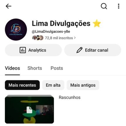 CANAL DE 72 MIL INSCRITOS MUITO ENGAJADO, BARATO PRA SAIR RÁPIDO!! PREÇO DE REVENDA!!