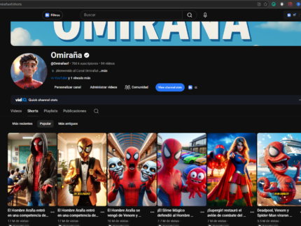 Canal YouTube Espanhol +764 Mil Inscritos | 84 Milhões de Views | Sem Strikes | Shorts Histórias