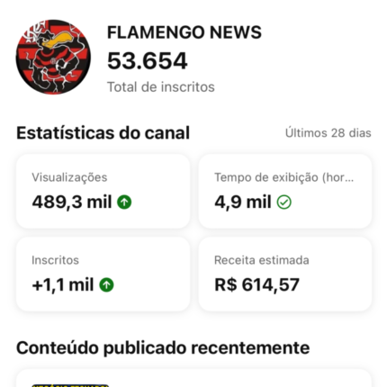 CANAL NOTÍCIAS DO FLAMENGO MONETIZADO!