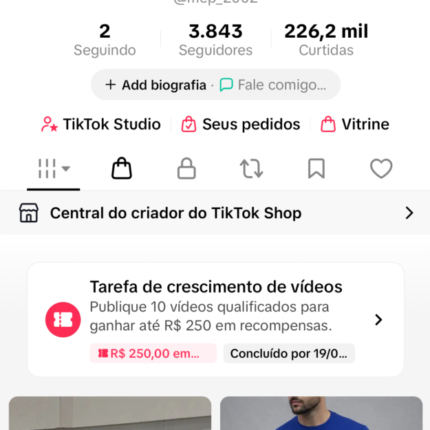 Tik Tok Shop pronto pra vender com 3800 Seguidores