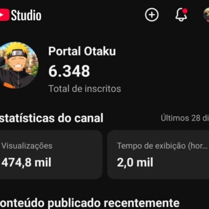 Canal Geek/Anime em alta:+6k inscritos recentes+ 470k viw 28 dias. Vender rapido R$ 400