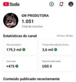 Canal Monetizado para venda 1K de Inscritos GN PRODUTORA