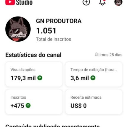 Canal Monetizado para venda 1K de Inscritos GN PRODUTORA