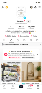 Conta TikTok shop 4 k seguidores 96.000 curtidas