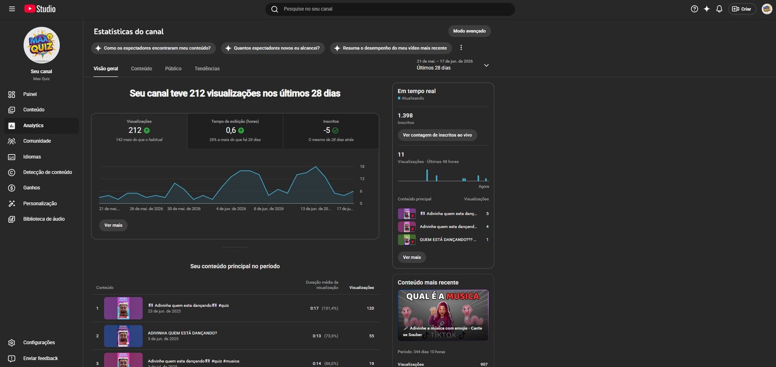 max quiz - Estatísticas do canal Canal de QUIZ com mais de 1300 inscritos, QUASE MONETIZANDO com mais de 200 horas em videos horizontais - ACEITO OFERTA! - Imagem 1