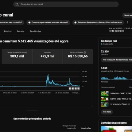 CANAL MONETIZADO | 72k INSCRITOS | +5,6 MILHÕES DE VIEWS | NICHO GAMES – MINECRAFT | SEM RESTRIÇÕES