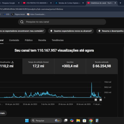 CANAL 300K INSCRITOS + DE 110MILHOES DE VIEWS + DE 66K DOLARES FEITOS IDADE DO CANAL 4 ANOS