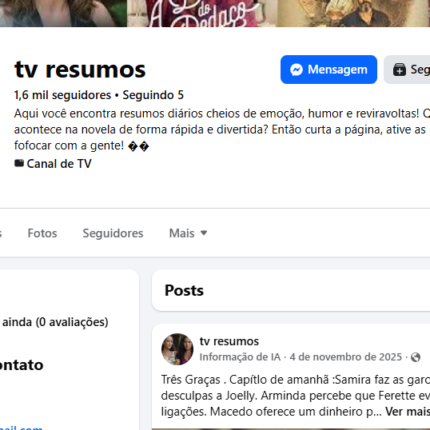 Pagina fecebook top_novelas_ com 1600 Seguidores