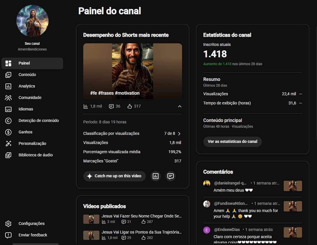 Capturar CANAL YOUTUBE DISPONÍVEL ️ Canal 1.403 Mil Inscritos 🚀🌱 | Crescimento 100% orgânico (esp) Engajamento 22k (28d) - Imagem 1