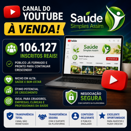 Canal Youtube com 106.127 inscritos - Saúde/Bem-Estar