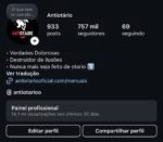 Página Instagram com 14.1 milhões de alcance, 757 mil seguidores, Receita média R$ 9.000/mês, Público altamente engajado compra muito conteúdo pago.