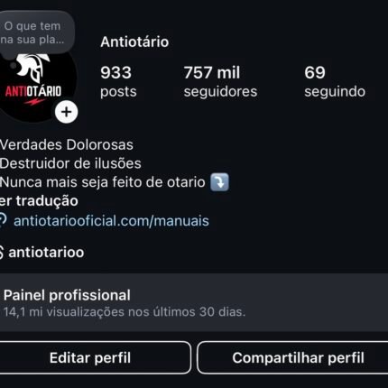 Página Instagram com 14.1 milhões de alcance, 757 mil seguidores, Receita média R$ 9.000/mês, Público altamente engajado compra muito conteúdo pago.