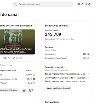 CANAL YOUTUBE DESMONETIZADO | ACEITO PROPOSTAS | 345k INSCRITOS |+12,50 MILHÕES DE VIEWS | NICHO QUIZ / ENTRETENIMENTO | PLACA DE PRATA