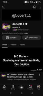 Canal do YouTube 141 mil inscritos