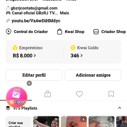 Kwai ( 322mill seguidores) 600 reais