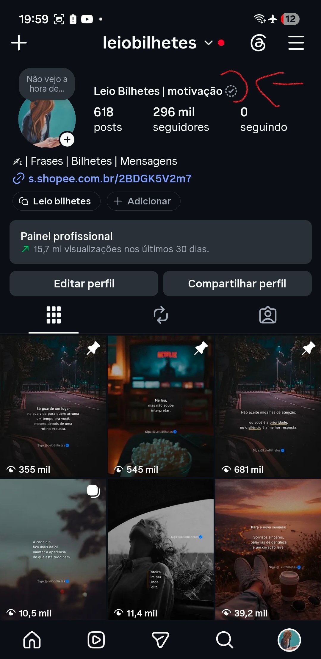 Screenshot_20260720_195944_Instagram Instagram impecável 296k totalmente orgânicos engajados - Imagem 1
