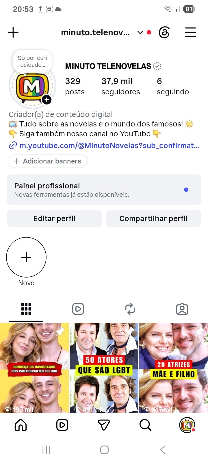 Screenshot_20260720_205300_Instagram 🔴 INSTAGRAM 37.9K | Nicho Novelas 💥 PRONTA PARA MONETIZAR! - Imagem 1