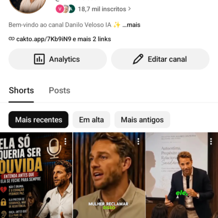 Canal de shorts no YouTube Bem engajado com 18K de Inscritos