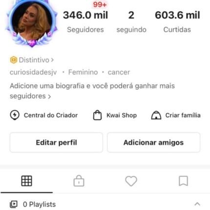 Kwai com Mais de 346K de seguidores com bastante visualização em Alta com 603k de curtidas