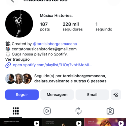Instagram Música Histories 228K Seguidores | Mais de 30 milhões de acesso.
