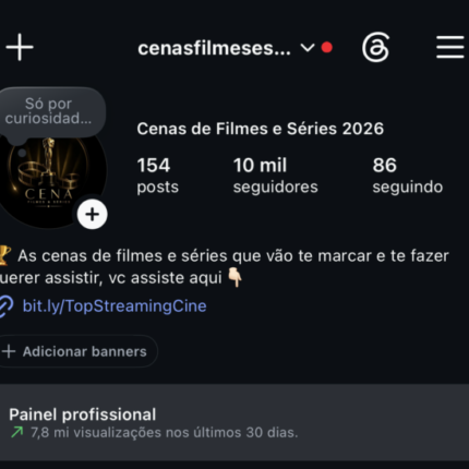 Instagram +10 Mil Seguidores +7.8m de visualizações nos últimos 30 dias