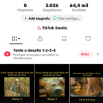 TikTok com 5k de Seguidores, 64k de curtidas, conteúdo com alta taxa de visualizações