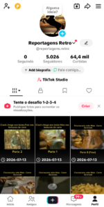 TikTok com 5k de Seguidores, 64k de curtidas, conteúdo com alta taxa de visualizações