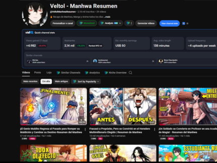 Canal de manhwa recap ESPANHOL com 2,2 k de inscritos e quente