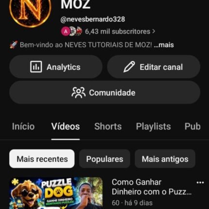 🚀 Vendo Canal do YouTube – Pronto para Monetizar Estou vendendo um canal do YouTube com 6435 inscritos, ideal para quem deseja acelerar o crescimento e criar conteúdo sem começar do zero. 📌 Detalhes do canal: - ✅ 643 inscritos - ✅ Canal ativo - ✅ Pronto para monetizar - ✅ Excelente para diversos nichos (renda extra, tecnologia, tutoriais, entretenimento e muito mais) - ✅ Entrega da conta com total acesso 💬 Se tiver interesse, entre em contato para receber mais informações, estatísticas do canal e negociar o valor.