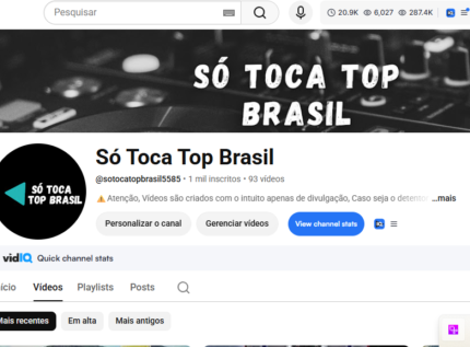 PROMOÇÃO HOJE! Canal com 1,27 mil inscritos em ascensão crescendo rápido e muito engajado, bom para ganhar com vendas, parcerias, alterar para canal próprio ou como preferir