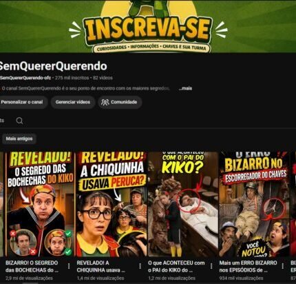 Canal de Shorts do Youtube - 275k de INSCRITOS 19MI de vizualizações